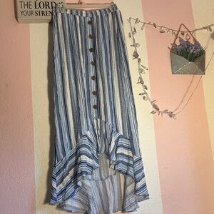 Blue Striped High-Low Skirt